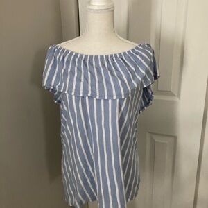 Blue and White Striped Off-Shoulder Top